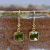 Square Peridot Earrings in Gold Filled Bezel Setting | August Birthstone Dangle Drop Earrings 8mm