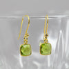 Square Peridot Earrings in Gold Filled Bezel Setting | August Birthstone Dangle Drop Earrings 8mm