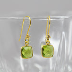 Square Peridot Earrings in Gold Filled Bezel Setting | August Birthstone Dangle Drop Earrings 8mm