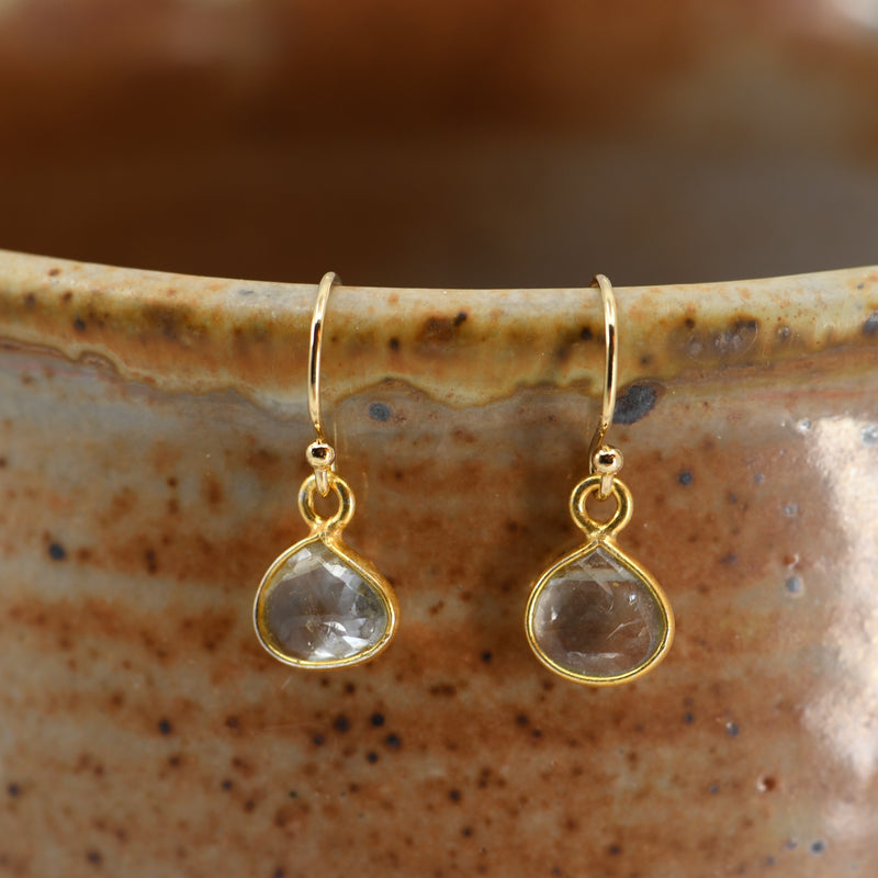 Clear Quartz Gold Drop Earrings - Handmade Crystal Jewelry