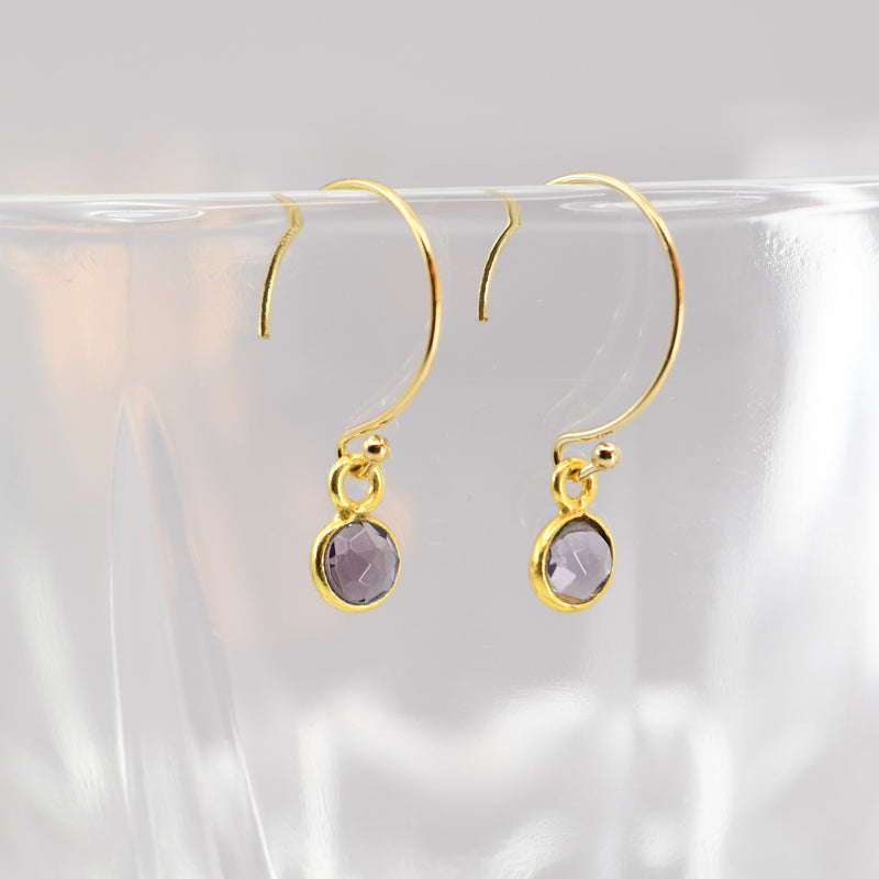 Dainty Amethyst Bezel Earrings |  Gold Filled Minimalist Earrings