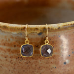 Square Amethyst Drop Earrings Gold Filled | February Birthstone Jewelry