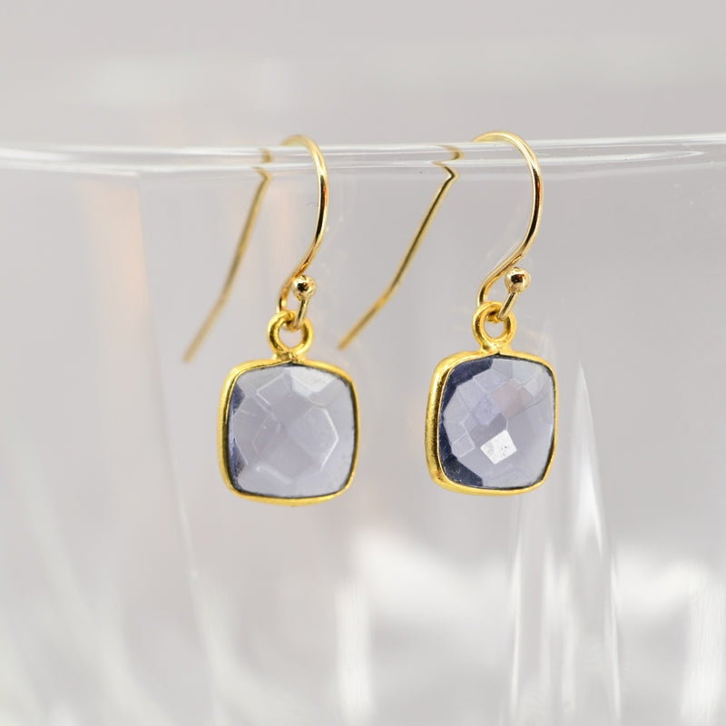 Square Amethyst Drop Earrings Gold Filled | February Birthstone Jewelry