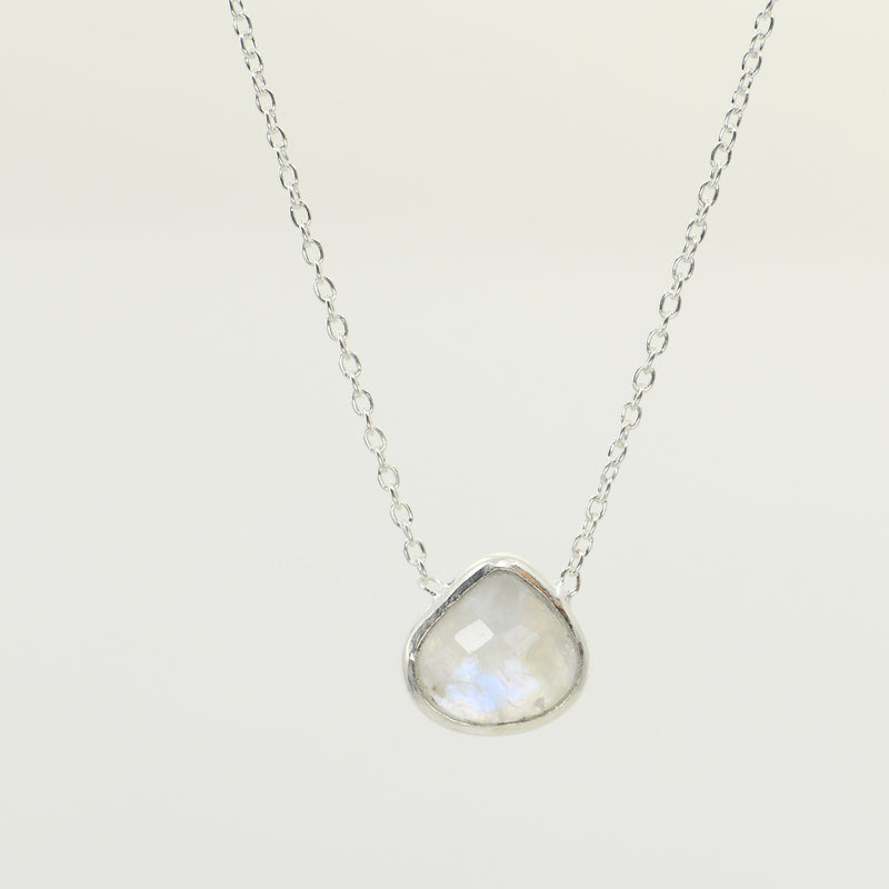 Rainbow Moonstone Pear-Shaped Bezeled Pendant | Handcrafted Sterling Silver Necklace