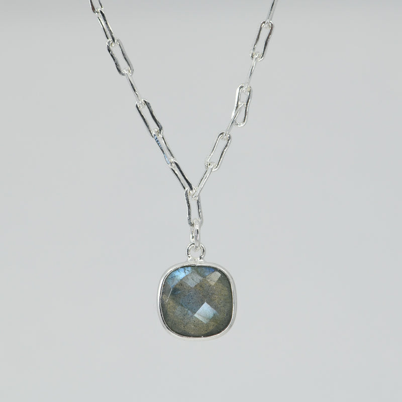 Silver Labradorite Square Necklace | Blue Flash Pendant