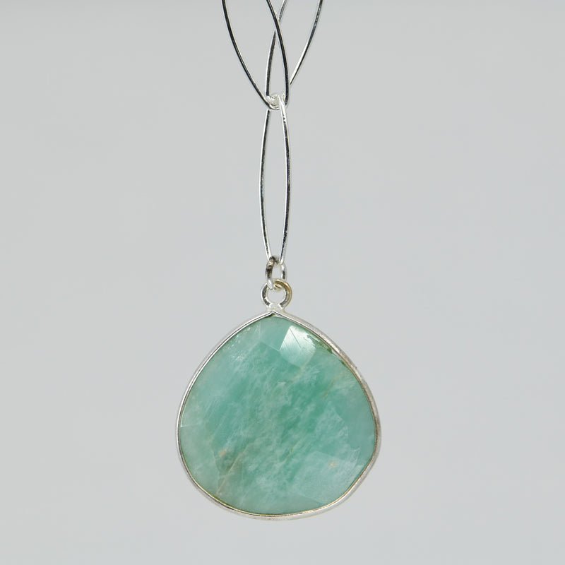 Amazonite Pendant Necklace Sterling Silver | 18" Marquise Chain | Handmade Green Stone Jewelry