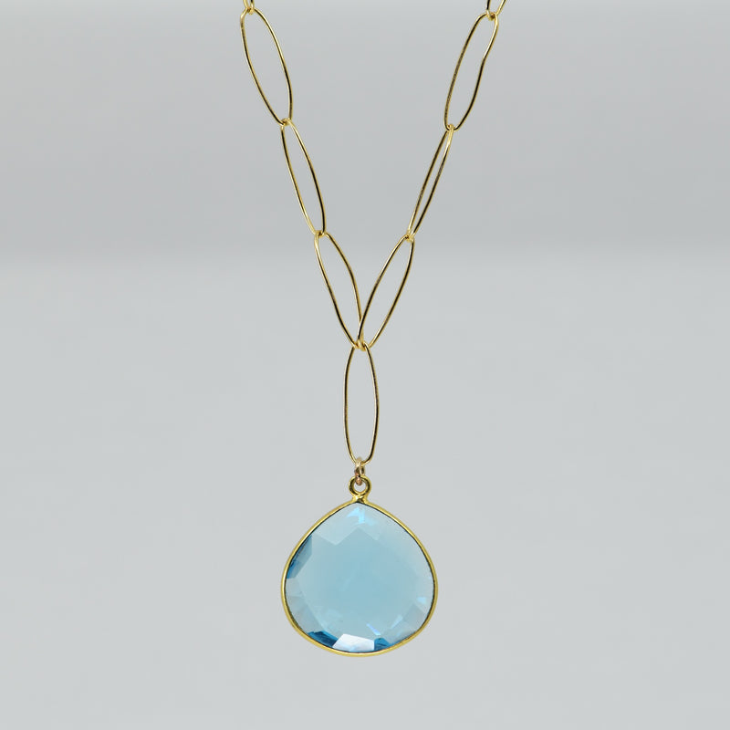 Blue Topaz Pendant Necklace | 18" Gold Filled Chain Handmade