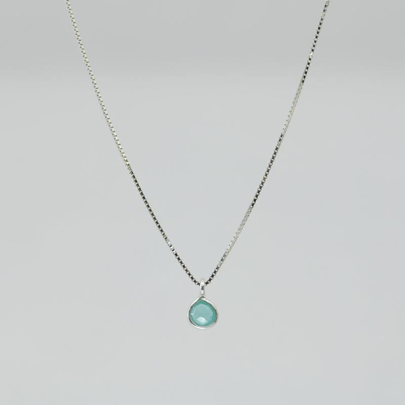 Aqua Chalcedony Necklace | Sterling Silver | Handmade 4mm Round Pendant | 20" Chain