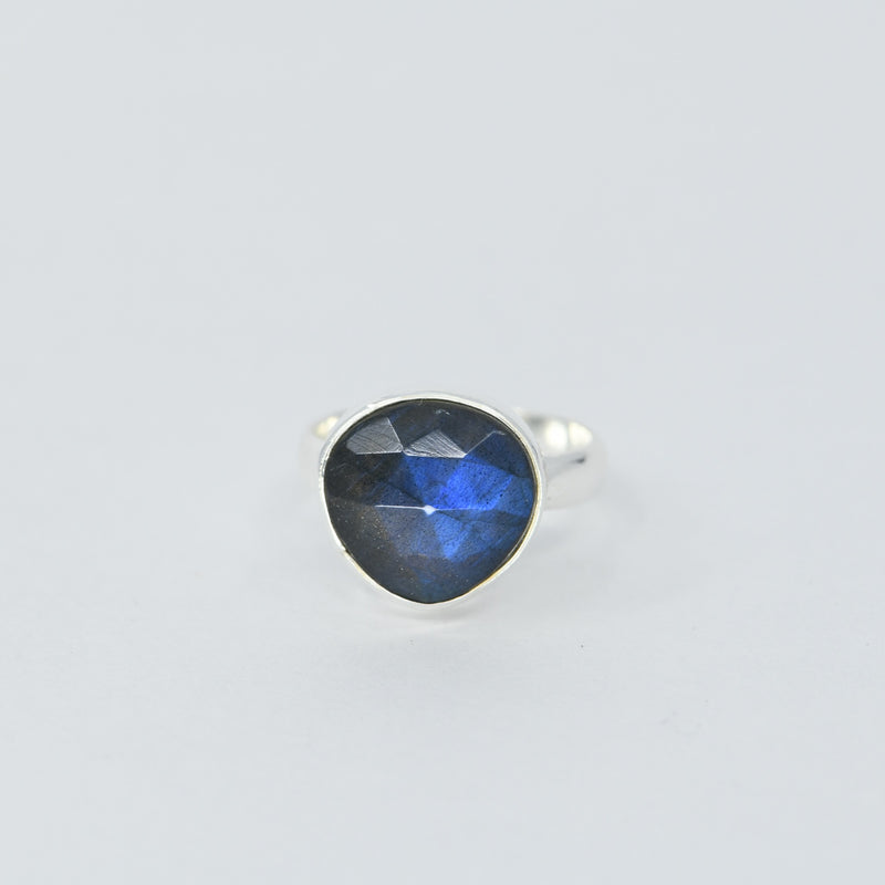 Natural Labradorite Ring Sterling Silver Freeform 12MM