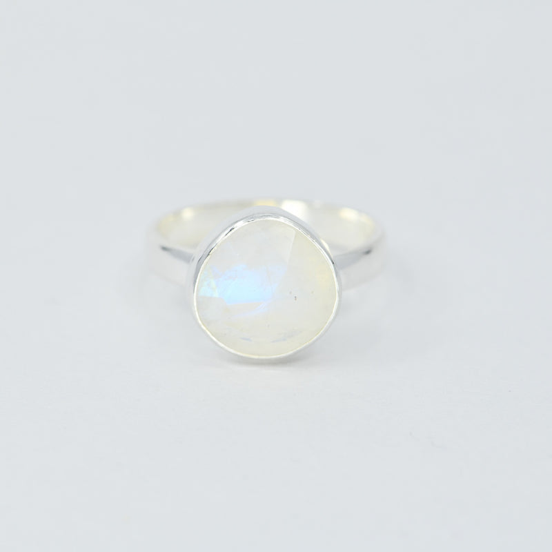 Natural Rainbow Moonstone Ring Sterling Silver Freeform