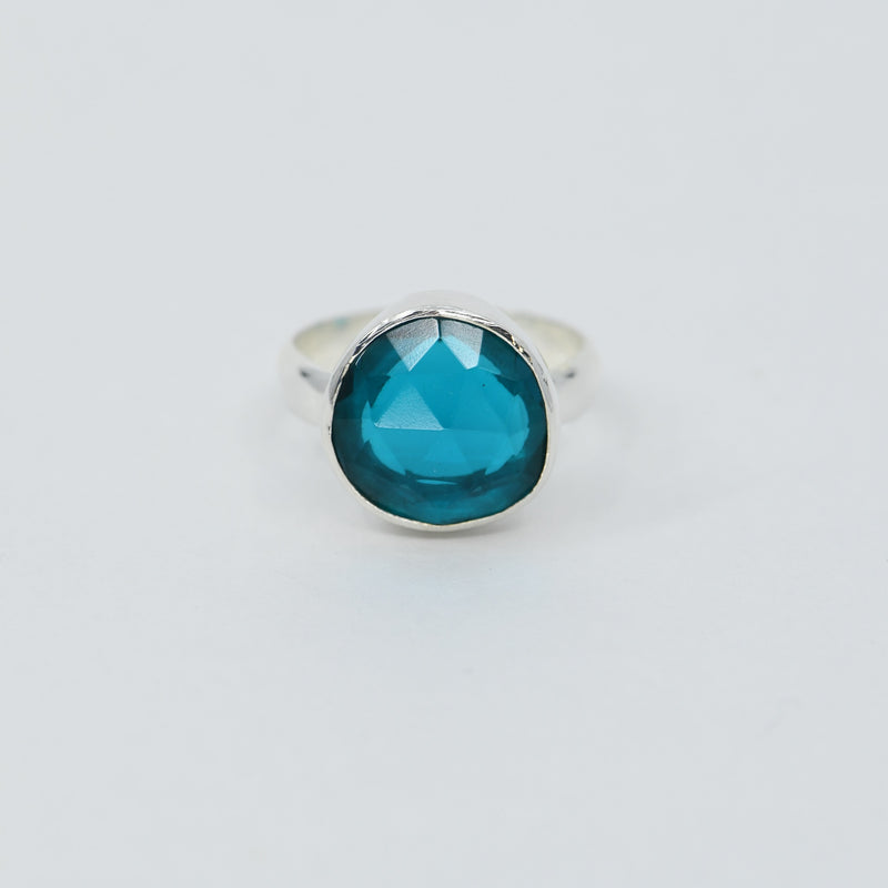 Neon Apatite Freeform Ring | Sterling Silver Bezel | 12mm Statement Ring