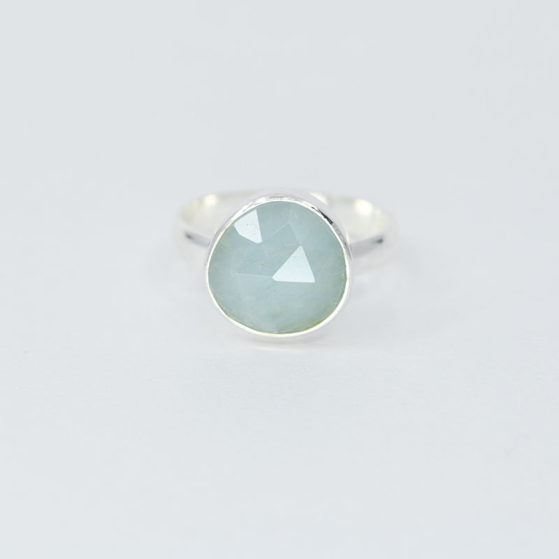 Natural Aquamarine Freeform Ring | Sterling Silver Bezel | 12mm Statement Ring