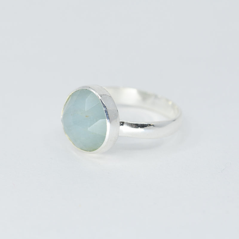 Natural Aquamarine Freeform Ring | Sterling Silver Bezel | 12mm Statement Ring