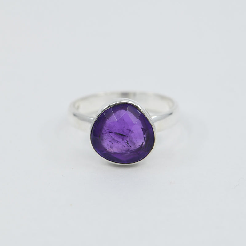 Natural Amethyst Freeform Ring | Sterling Silver Bezel | 12mm Statement Ring