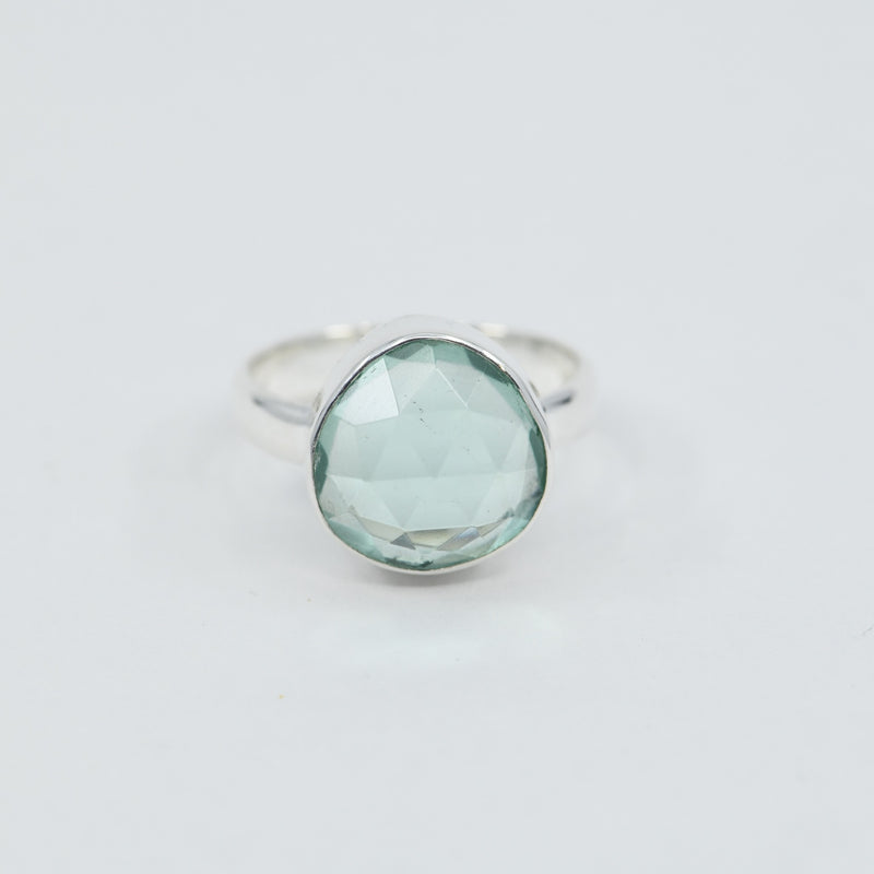 Green Apatite Freeform Ring | Sterling Silver Bezel | 12mm Statement Ring Product Description: