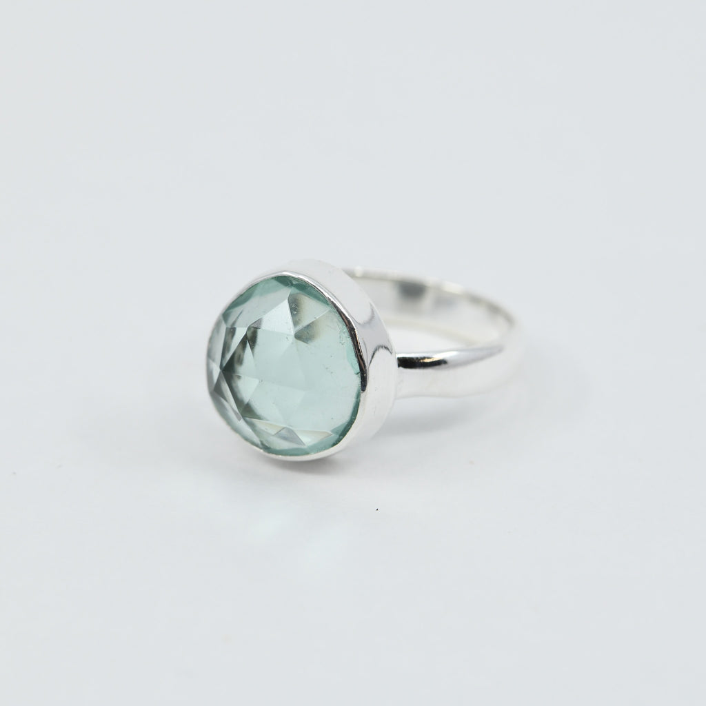 Green Apatite Freeform Ring | Sterling Silver Bezel | 12mm Statement Ring Product Description: