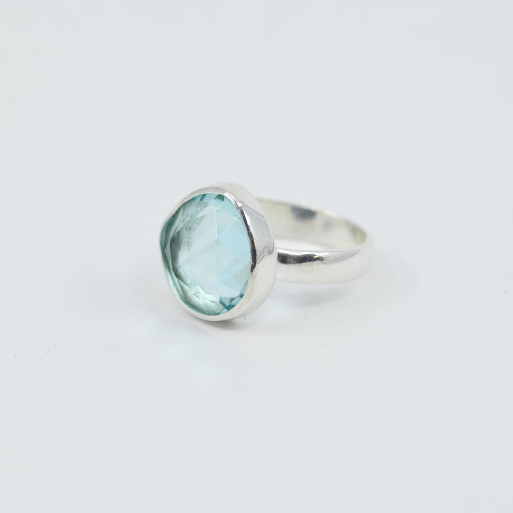 Aquamarine Freeform Ring | Sterling Silver Bezel | 12mm Statement Ring