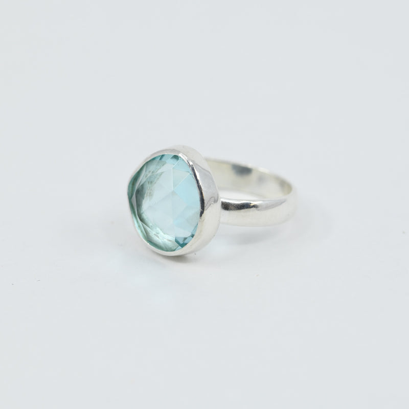 Aquamarine Freeform Ring | Sterling Silver Bezel | 12mm Statement Ring