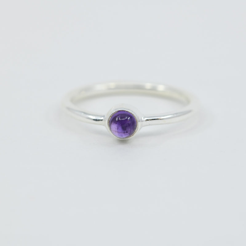 Minimalist Amethyst Ring | Sterling Silver | Dainty Purple Gemstone