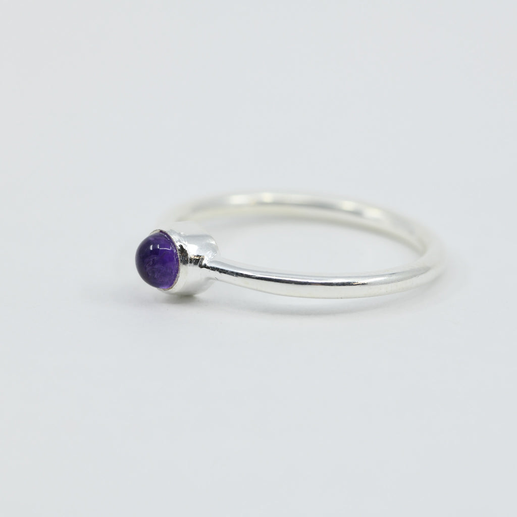 Minimalist Amethyst Ring | Sterling Silver | Dainty Purple Gemstone