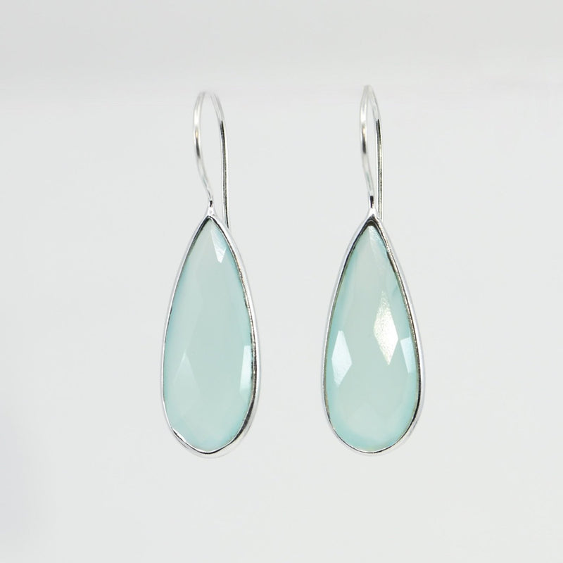 Aqua Chalcedony Teardrop Statement Earrings | Handcrafted Sterling Silver