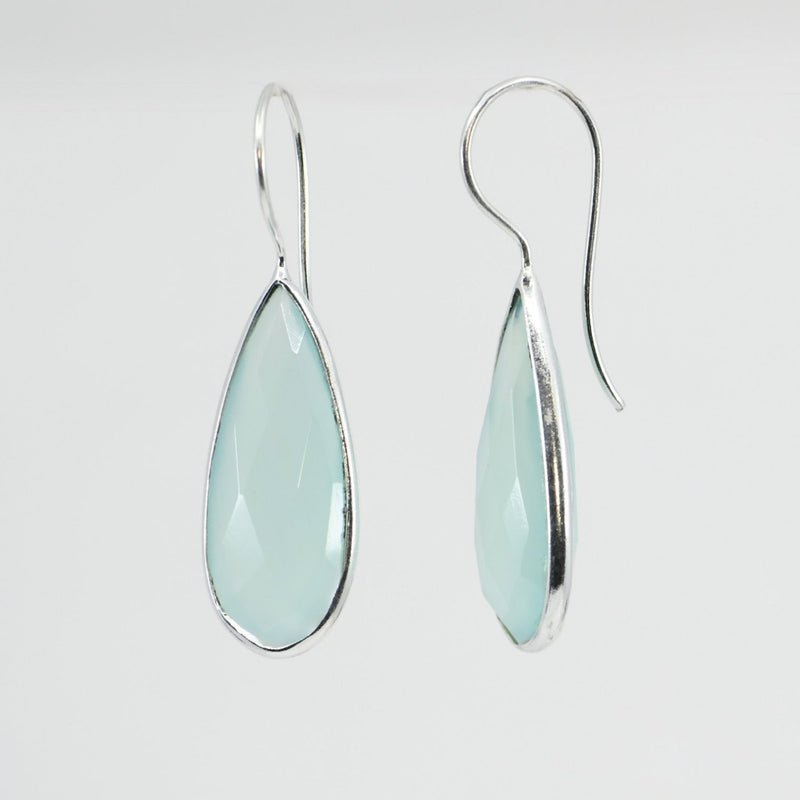 Aqua Chalcedony Teardrop Statement Earrings | Handcrafted Sterling Silver