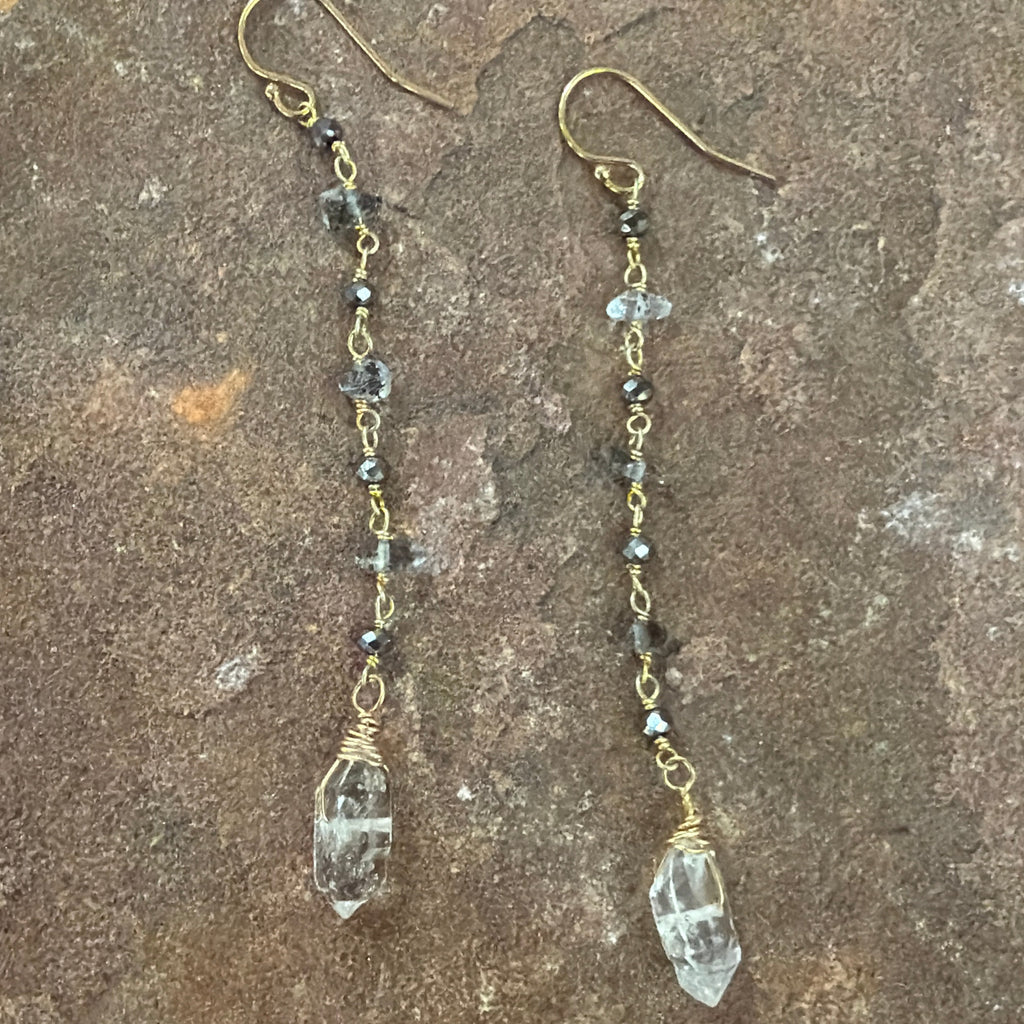 Herkimer Diamond Pyrite Drop Earring