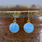 Genuine Turquoise Drop Earrings in Gold - 10mm Southwest Boho Jewelry