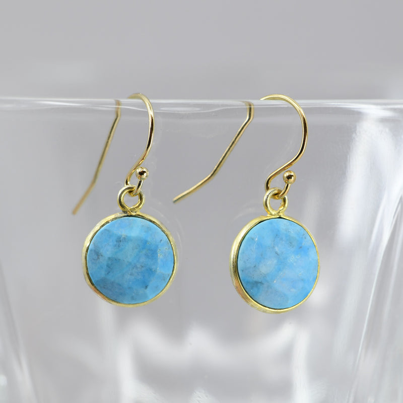 Genuine Turquoise Drop Earrings in Gold - 10mm Southwest Boho Jewelry