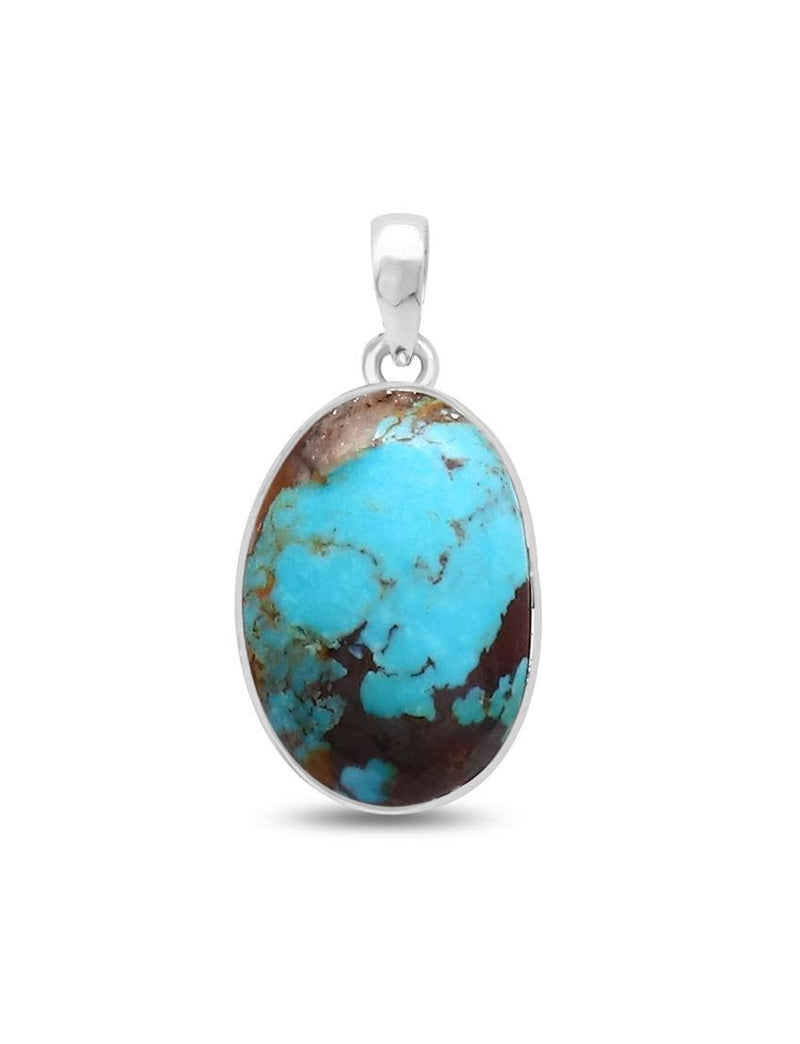 Genuine Turquoise Sterling Silver Oval Pendant 