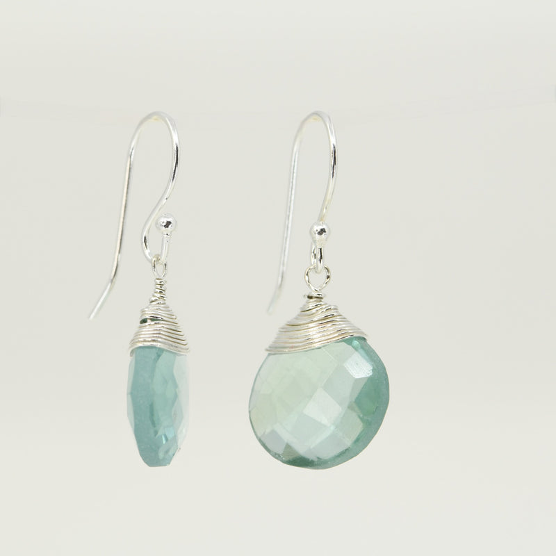 Green Apatite Drop Earrings | Handcrafted Sterling Silver Wire Wrapped Jewelry