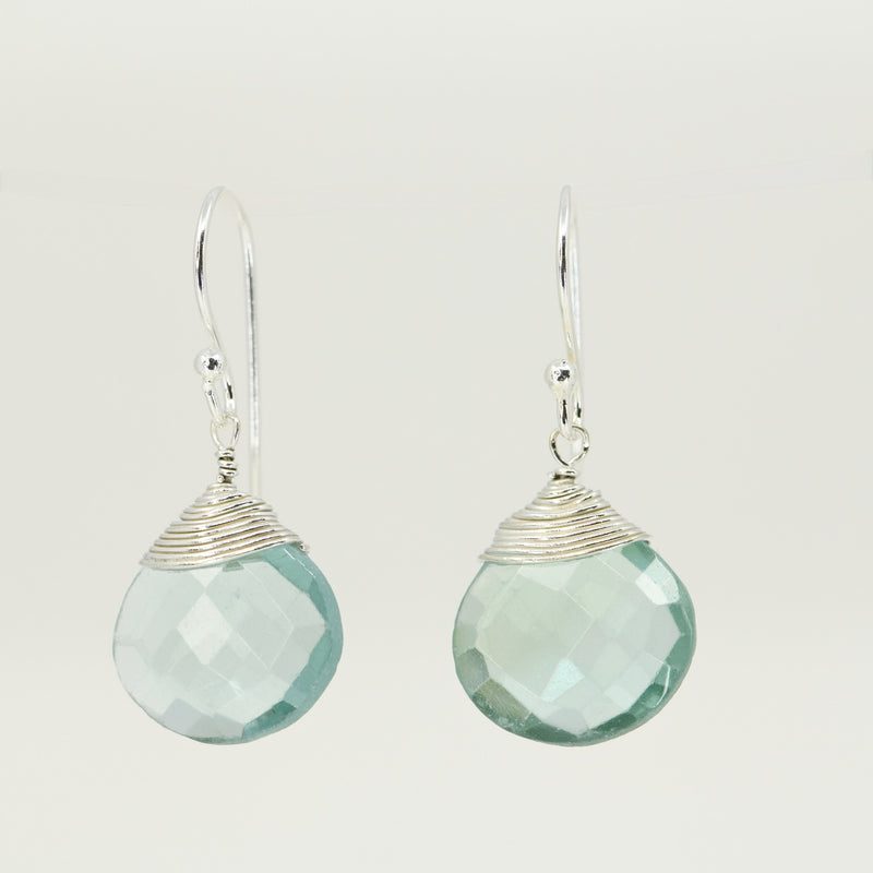 Green Apatite Drop Earrings | Handcrafted Sterling Silver Wire Wrapped Jewelry