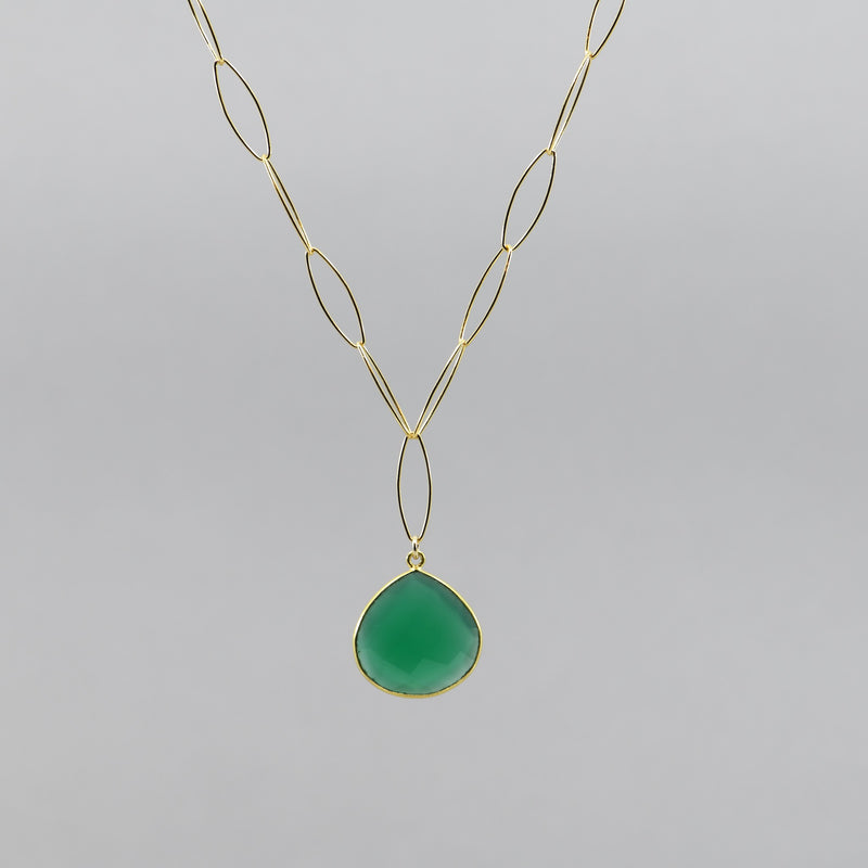 Green Onyx Pear Pendant - 20" Gold Filled Adjustable Necklace