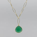 Green Onyx Pear Pendant - 20" Gold Filled Adjustable Necklace