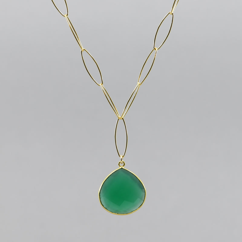 Green Onyx Pear Pendant - 20" Gold Filled Adjustable Necklace