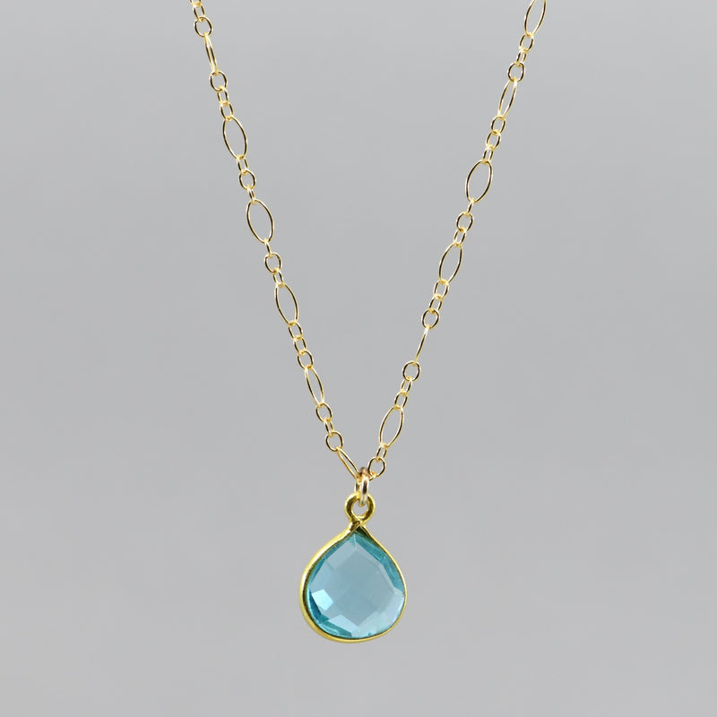 Handcrafted Aqua Blue Topaz Pendant Necklace in Gold-Filled- 20" Adjustable Chain