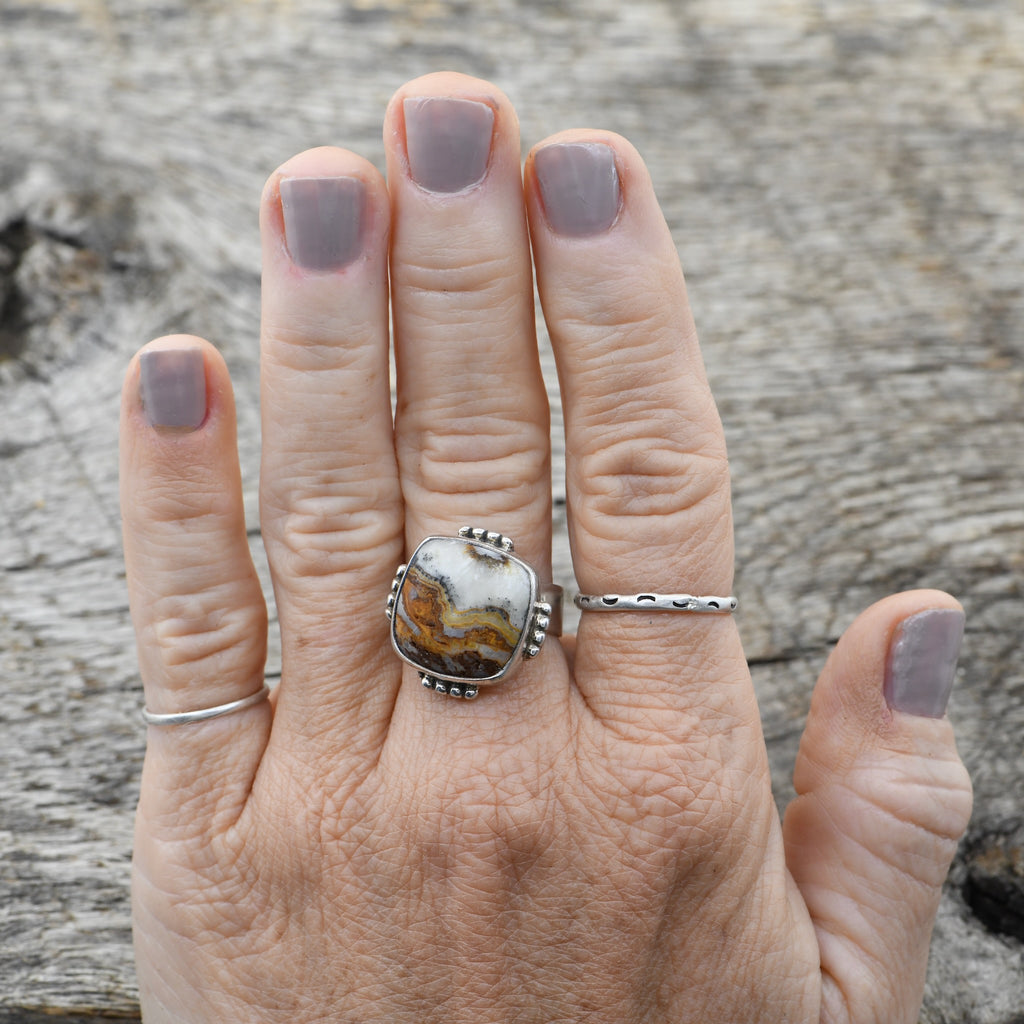 Handcrafted Matte Jasper Statement Ring in Sterling Silver | Size 9