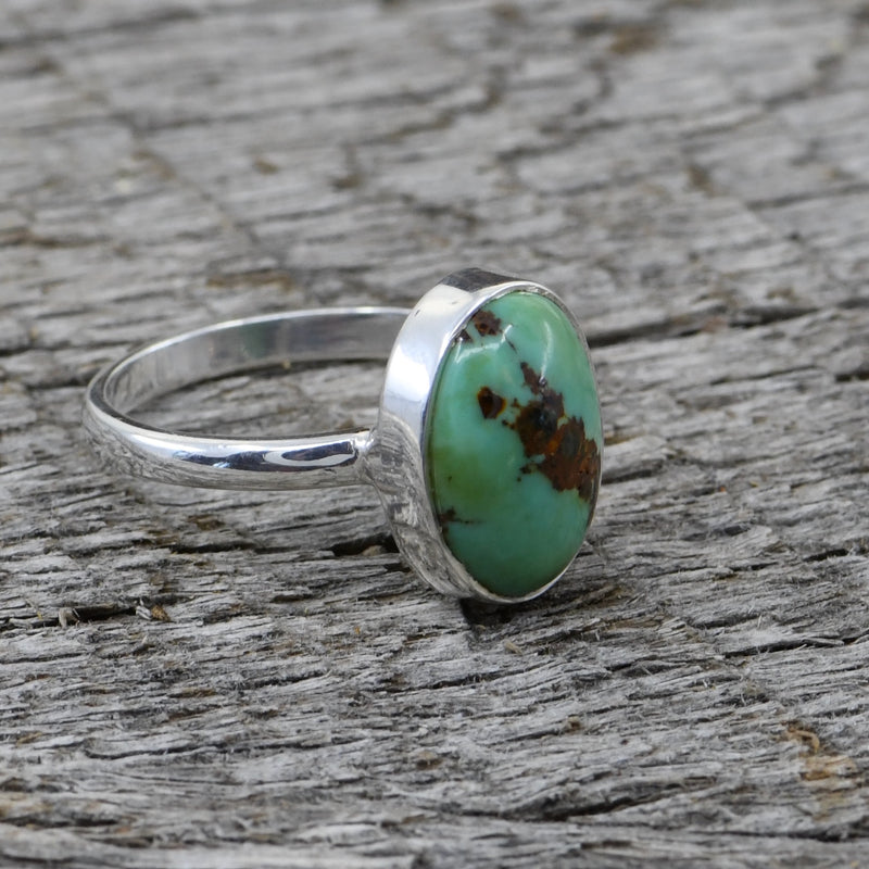 Handcrafted Oval Turquoise Sterling Silver Ring | Natural Stone Statement Piece | Size 6.5