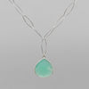 Handmade Aqua Chalcedony Necklace - Sterling Silver Pear Drop Pendant | 18" Adjustable Chain