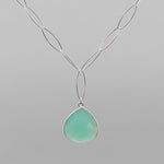 Handmade Aqua Chalcedony Necklace - Sterling Silver Pear Drop Pendant | 18" Adjustable Chain