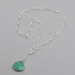 Handmade Aqua Chalcedony Necklace - Sterling Silver Pear Drop Pendant | 18" Adjustable Chain