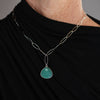 Handmade Aqua Chalcedony Necklace - Sterling Silver Pear Drop Pendant | 18" Adjustable Chain