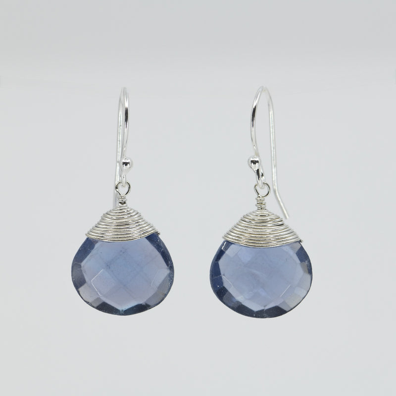 Iolite Drop Earrings | Handcrafted Sterling Silver Wire Wrapped Jewelry