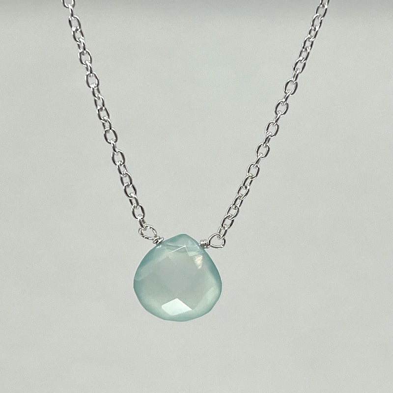 Aqua Chalcedony Pear-Shaped Suspended Pendant | Handcrafted Sterling Silver