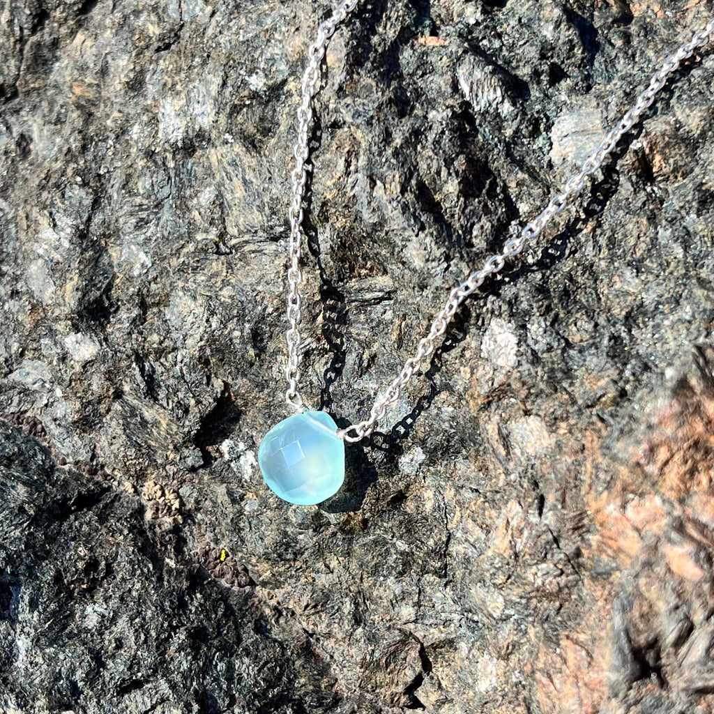 Aqua Chalcedony Pear-Shaped Suspended Pendant | Handcrafted Sterling Silver