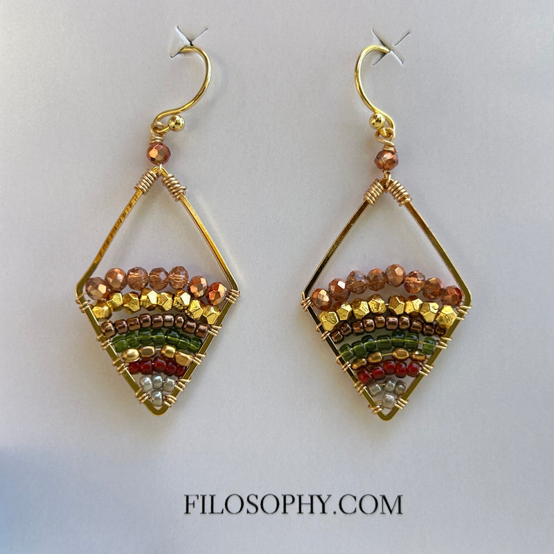 Orange | Green Diamond Beaded Earrings