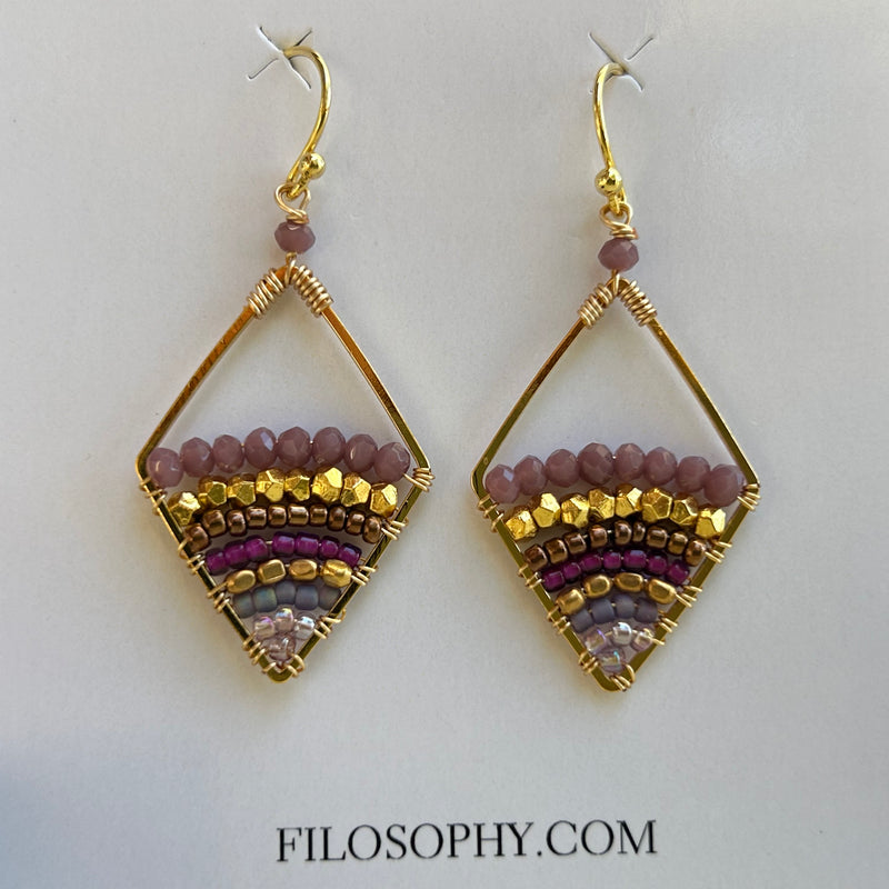 Purple Diamond Beaded Earrings