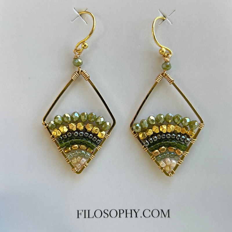 Green Diamond Beaded Earrings