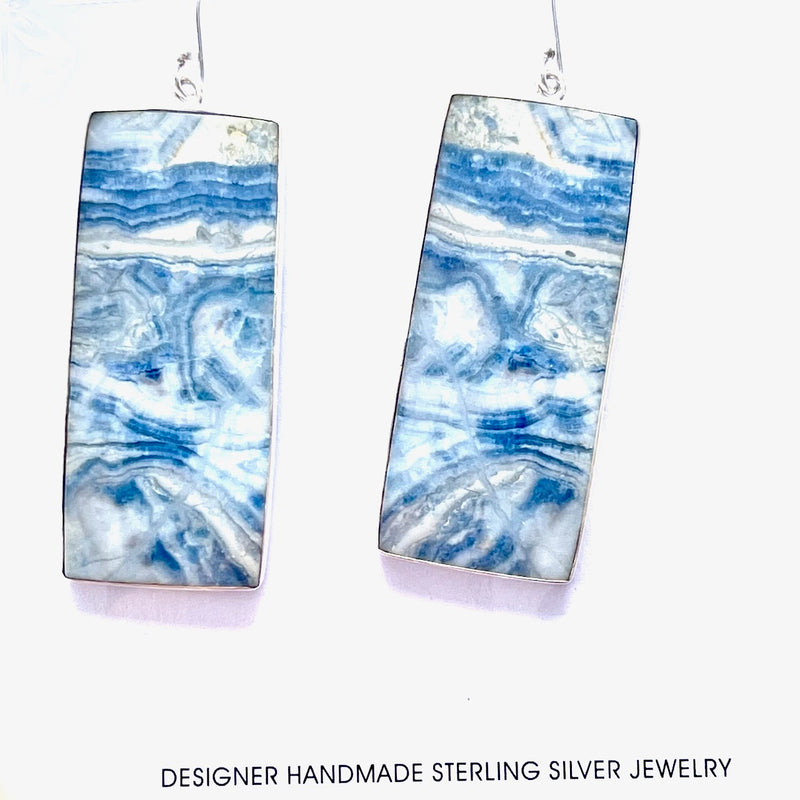 Blue Scheelite XL Rectangle Earrings (Blue, White)