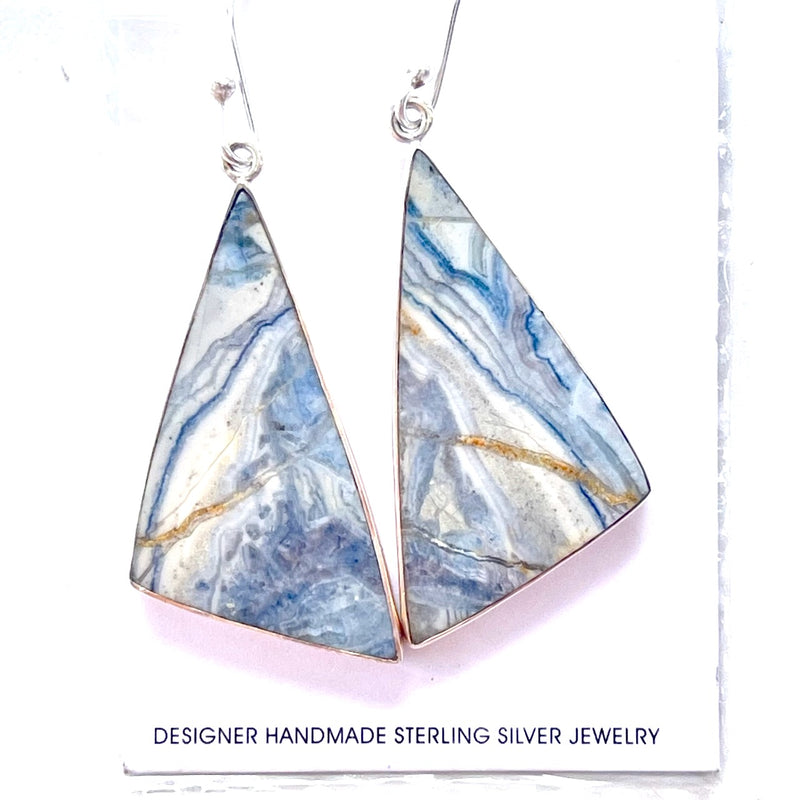 Blue Scheelite Scalene Triangle Earrings (Blue, White, Yellow)